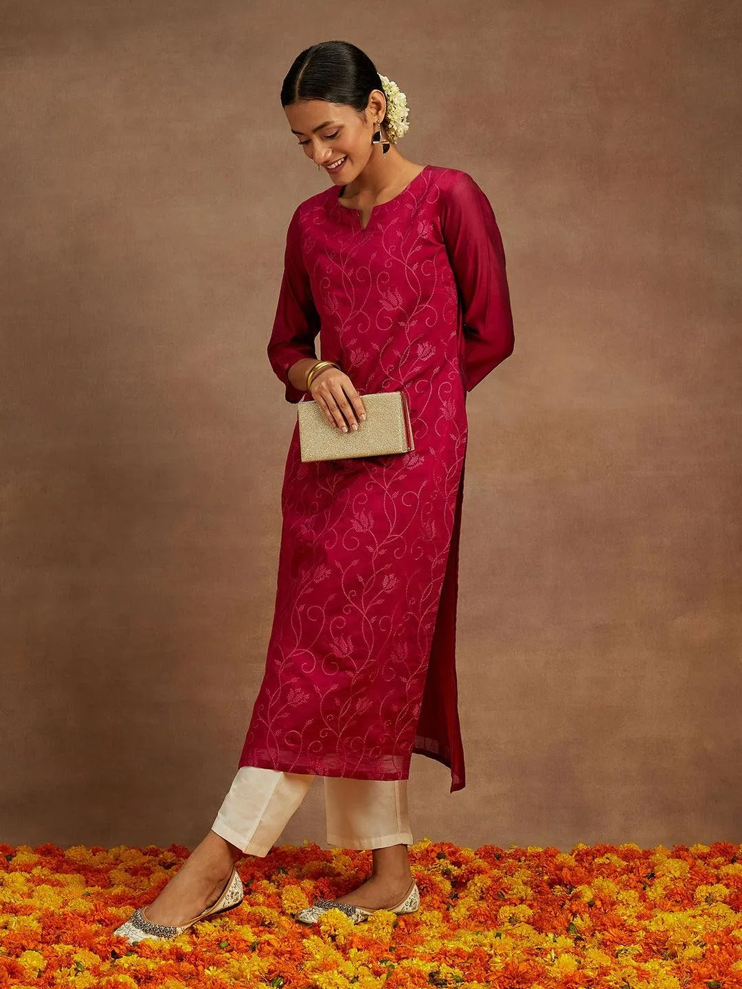 Pink embroidered kurta