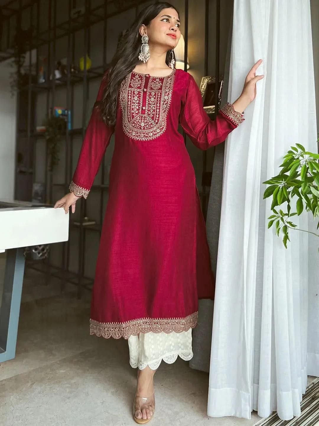 Maroon kurta set